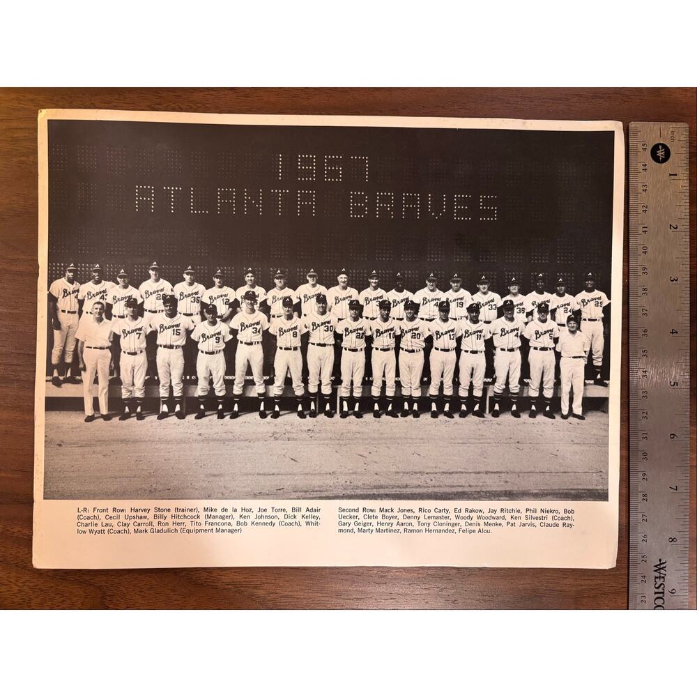 Vintage Collectible 1967 Atlanta Braves Black White Team Photograph Hank Aaron